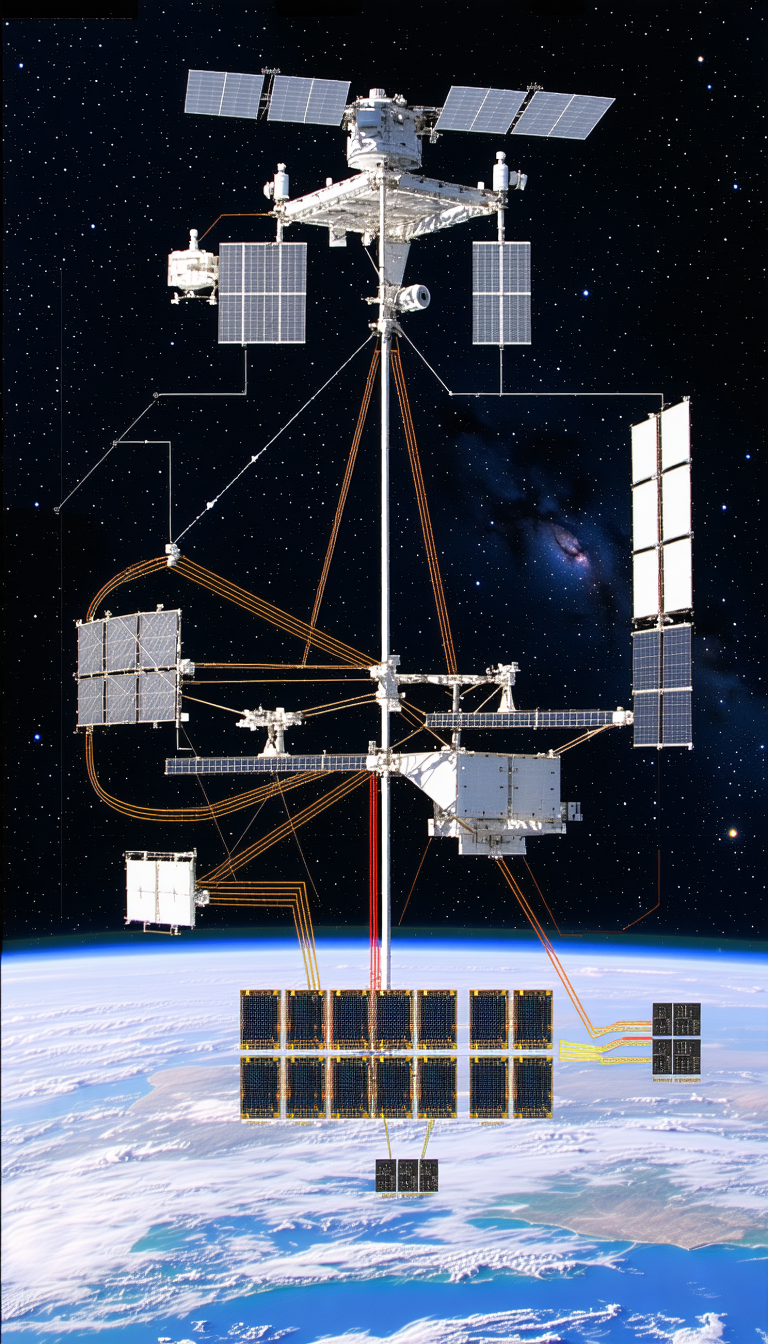A Large Satellite Station With Multiple Satellites And Spacecrafts