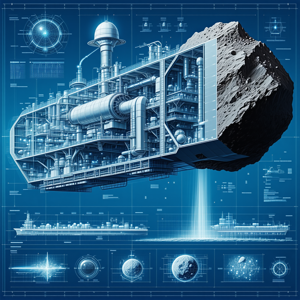 A Large Spacecraft Is Shown In A Blue And White Drawing