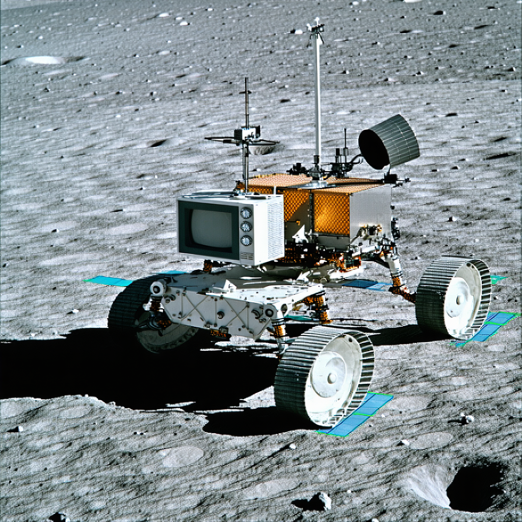 A White Robotic Vehicle Is Parked On A Rocky Surface