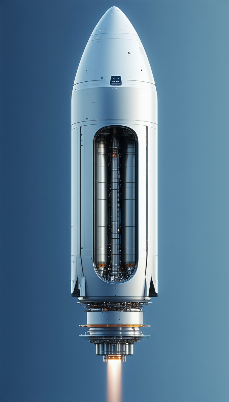 A Large White Rocket Is Shown In A Close-up View