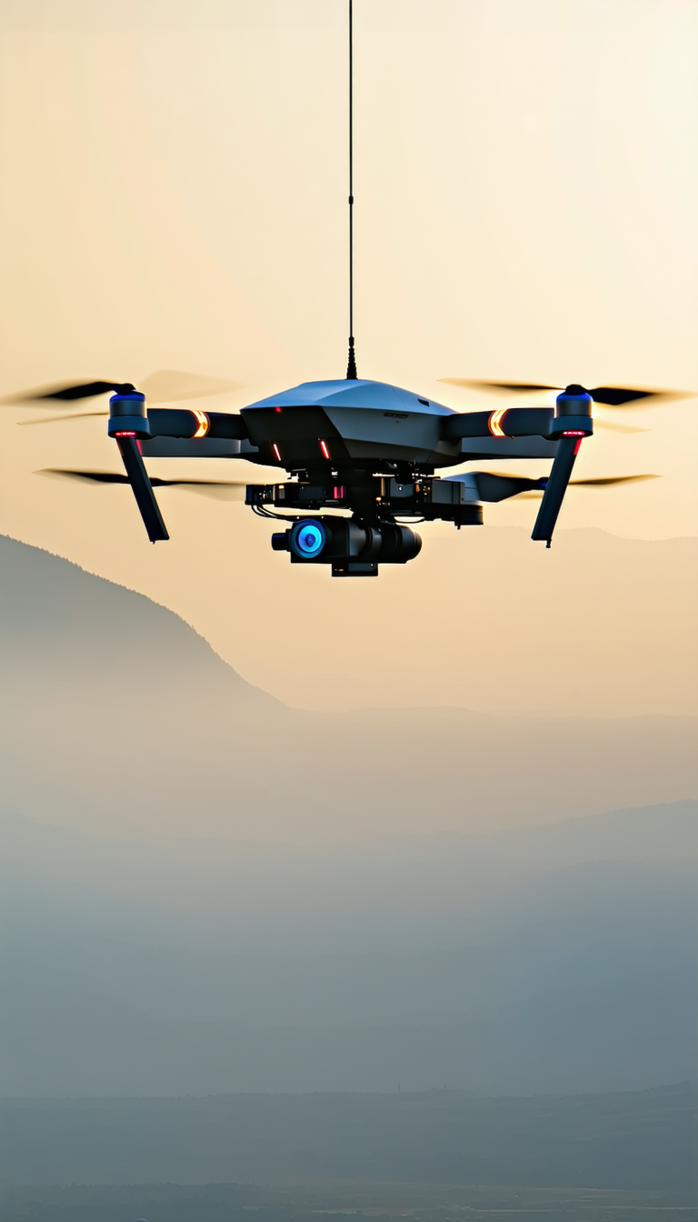 A Drone Flying High In The Sky Over A Mountainous Landscape