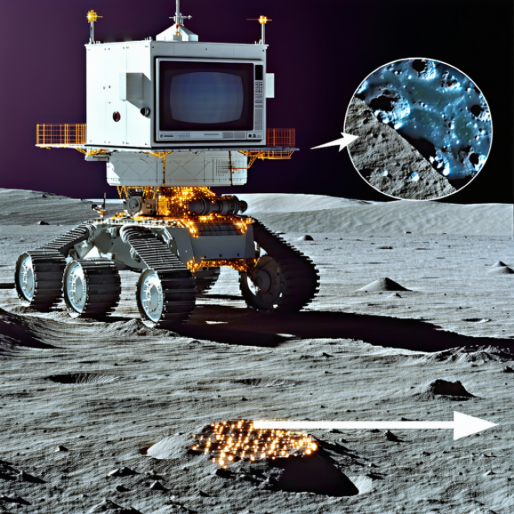 A White Rover Is Parked On The Moon, With A Television Monitor On Top Of It