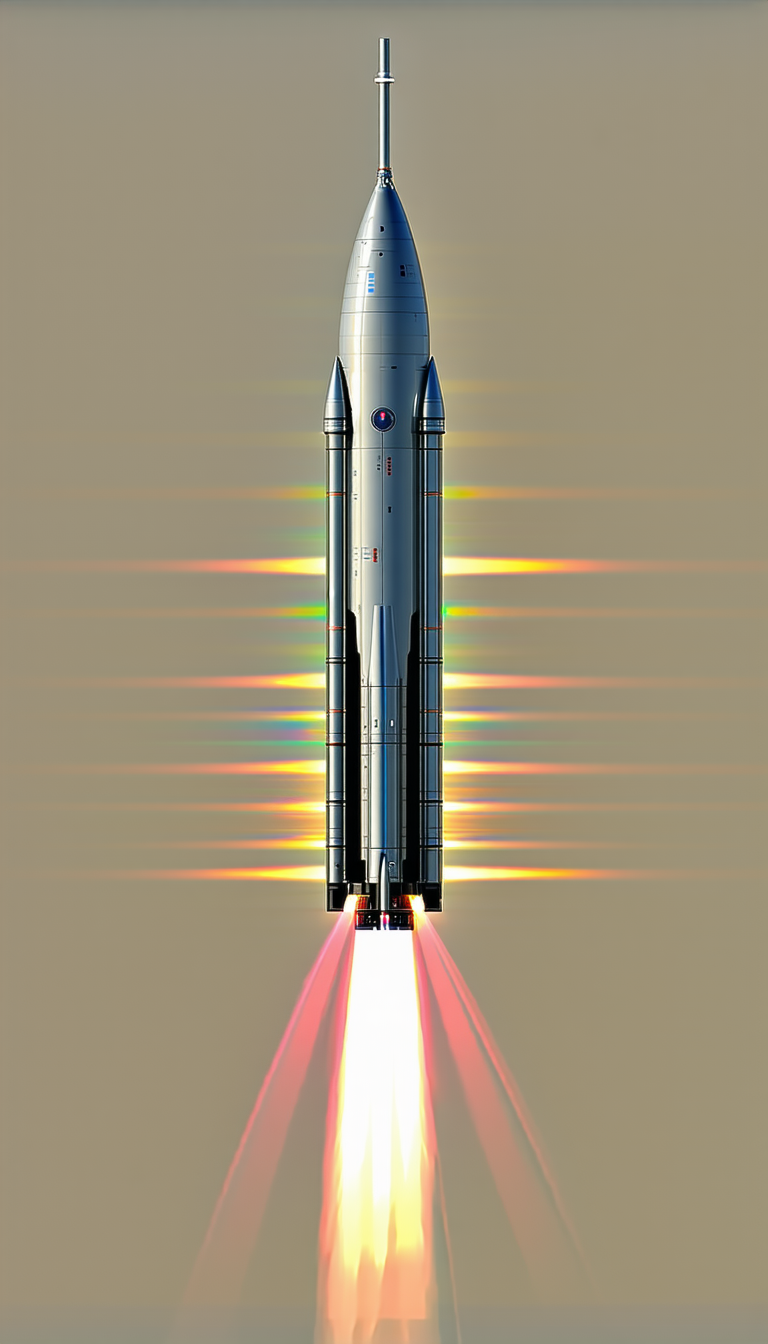 A Rocket Ship With A Long, Narrow Shape, Soaring Through The Sky