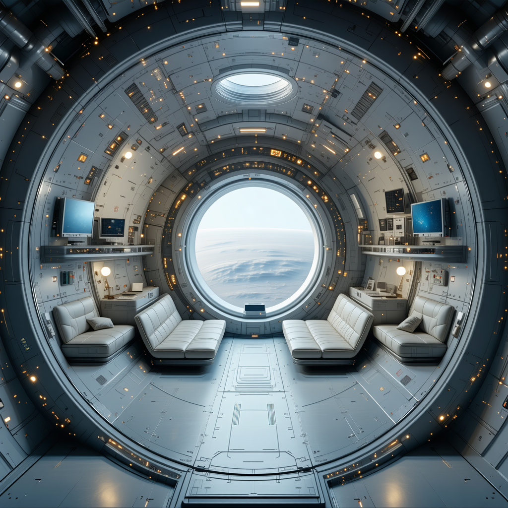 In The Image, There Is A Large, Futuristic Spacecraft With A Round Window