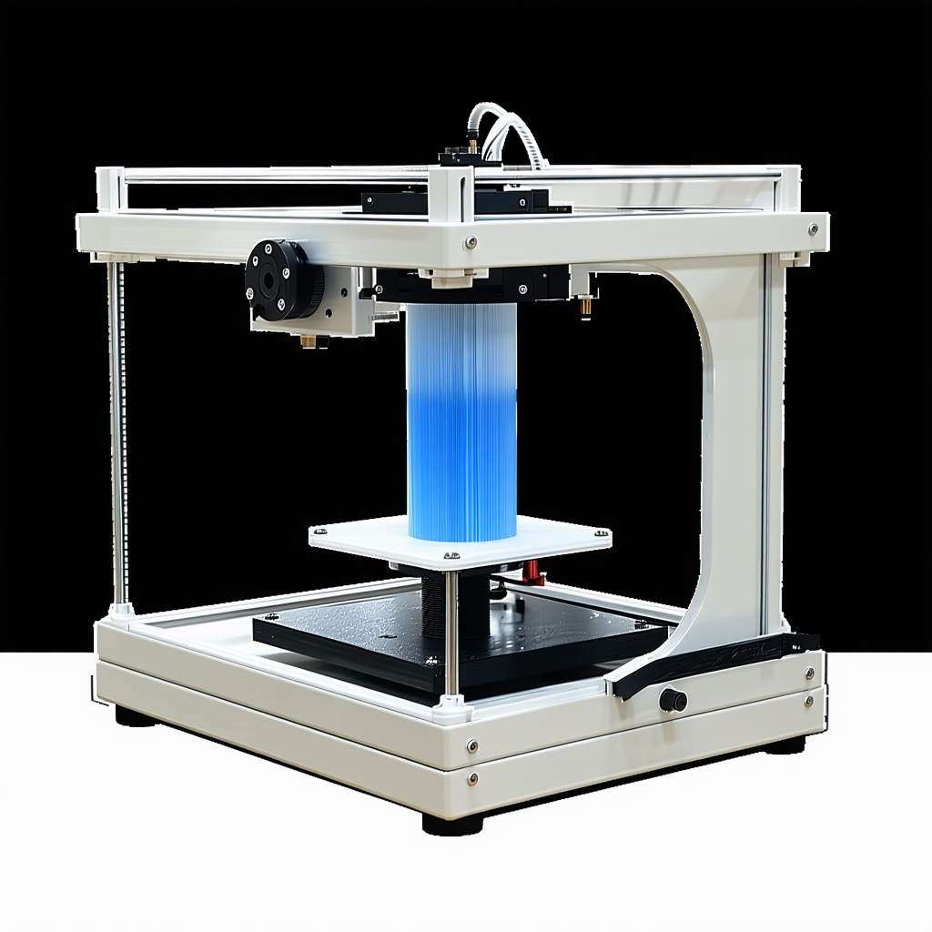 A White 3d Printer With A Blue Plastic Object Inside It