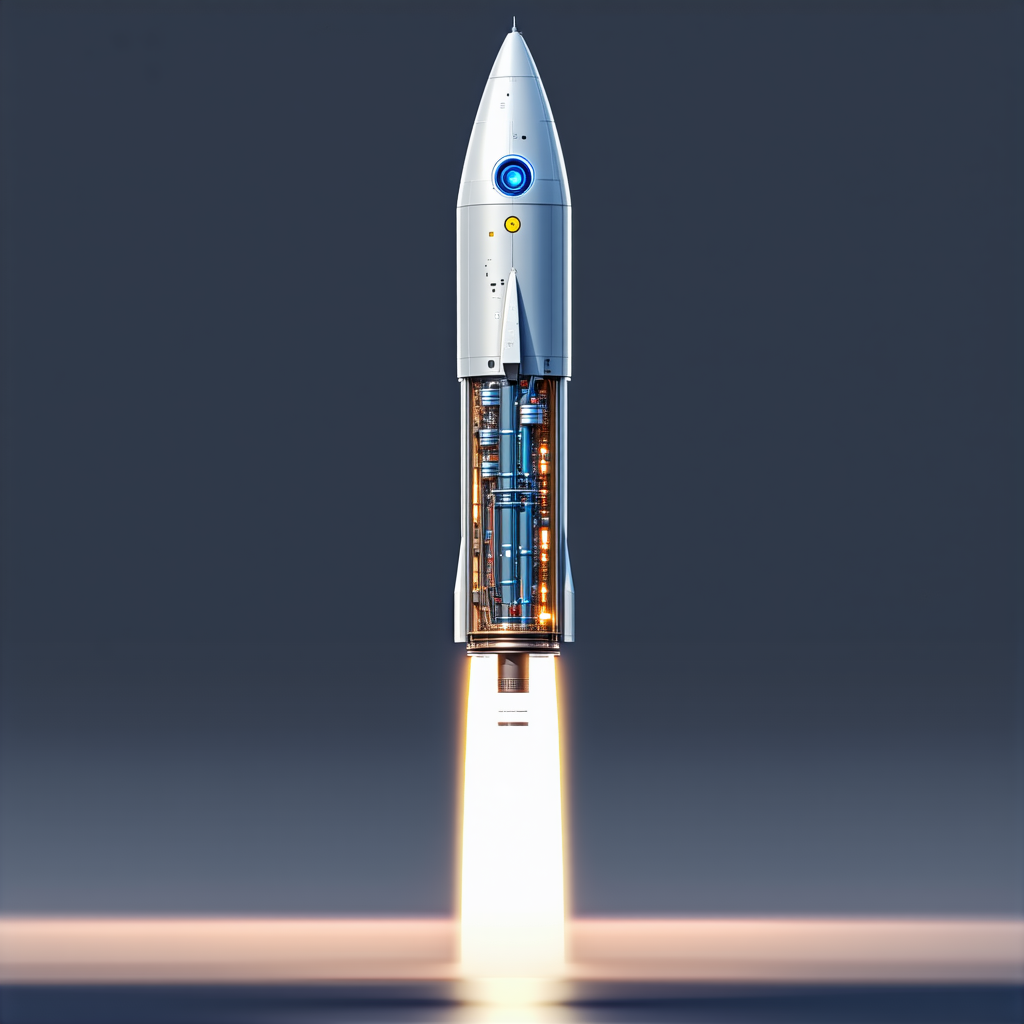 A Rocket Ship With A Long White Tail, Flying Through The Sky