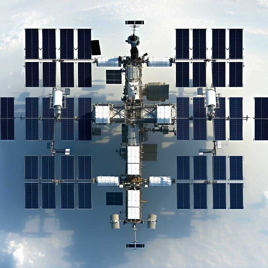 A Large Spacecraft With A Complex Network Of Solar Panels Covering Its Surface
