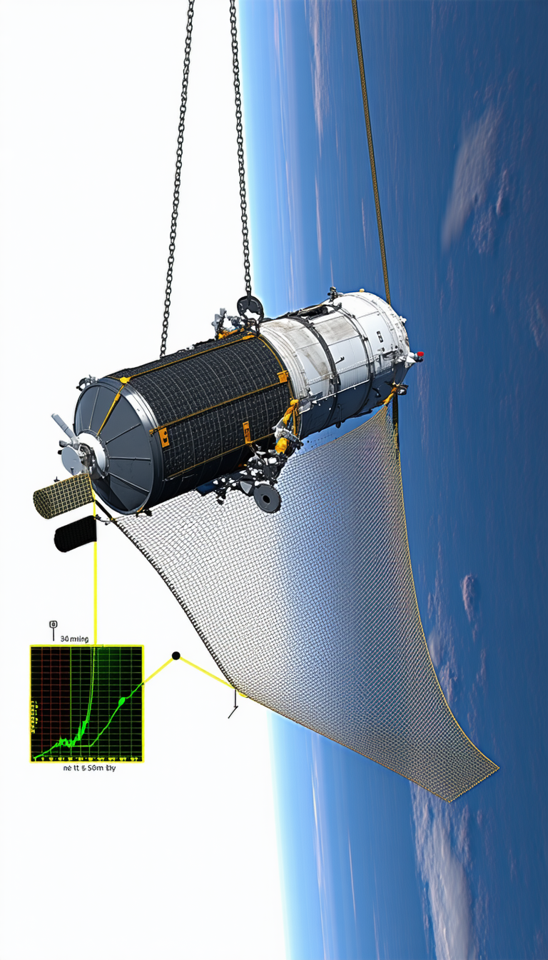 A Large Satellite Is Being Lifted Into The Air By A Crane