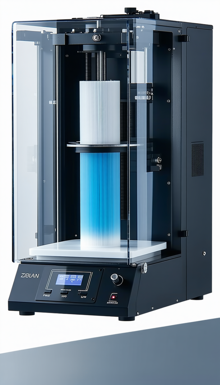 A Black And White Photo Of A Machine With A Blue And White Plastic Tube Inside Of It