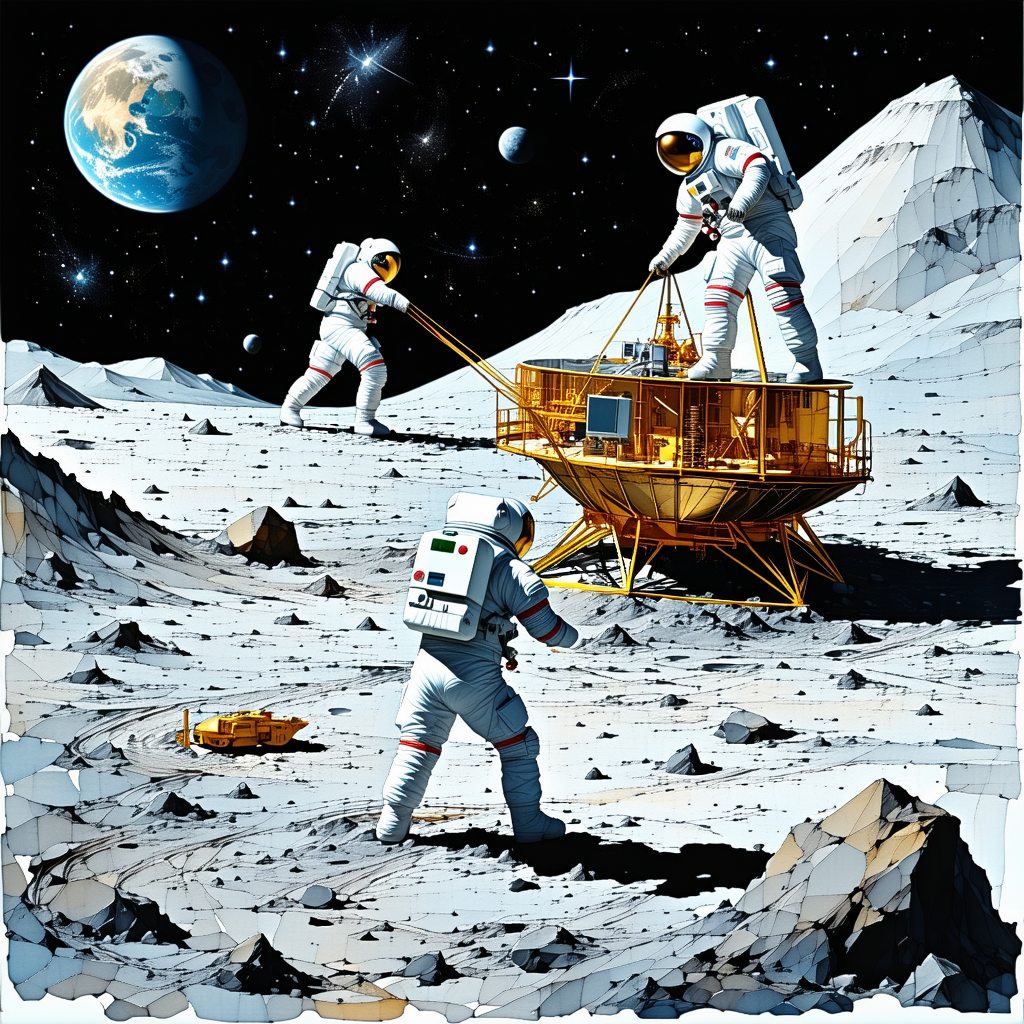 In The Image, There Are Three Astronauts On The Moon, Standing Next To A Spacecraft
