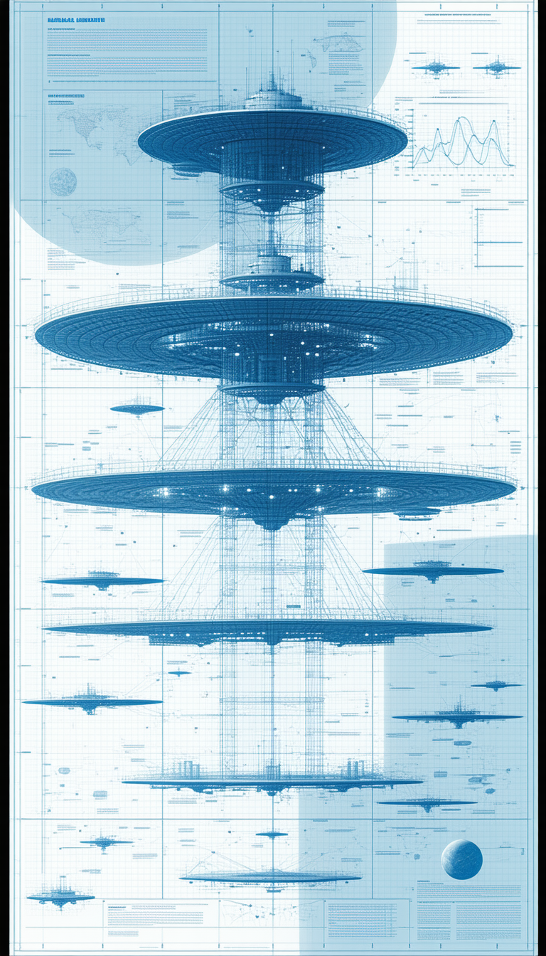 A Blue And White Drawing Of A Large Structure Is Displayed