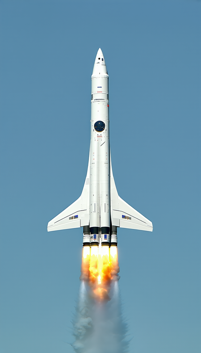 A White Rocket Is Flying Through The Sky, With A Trail Of Smoke Behind It