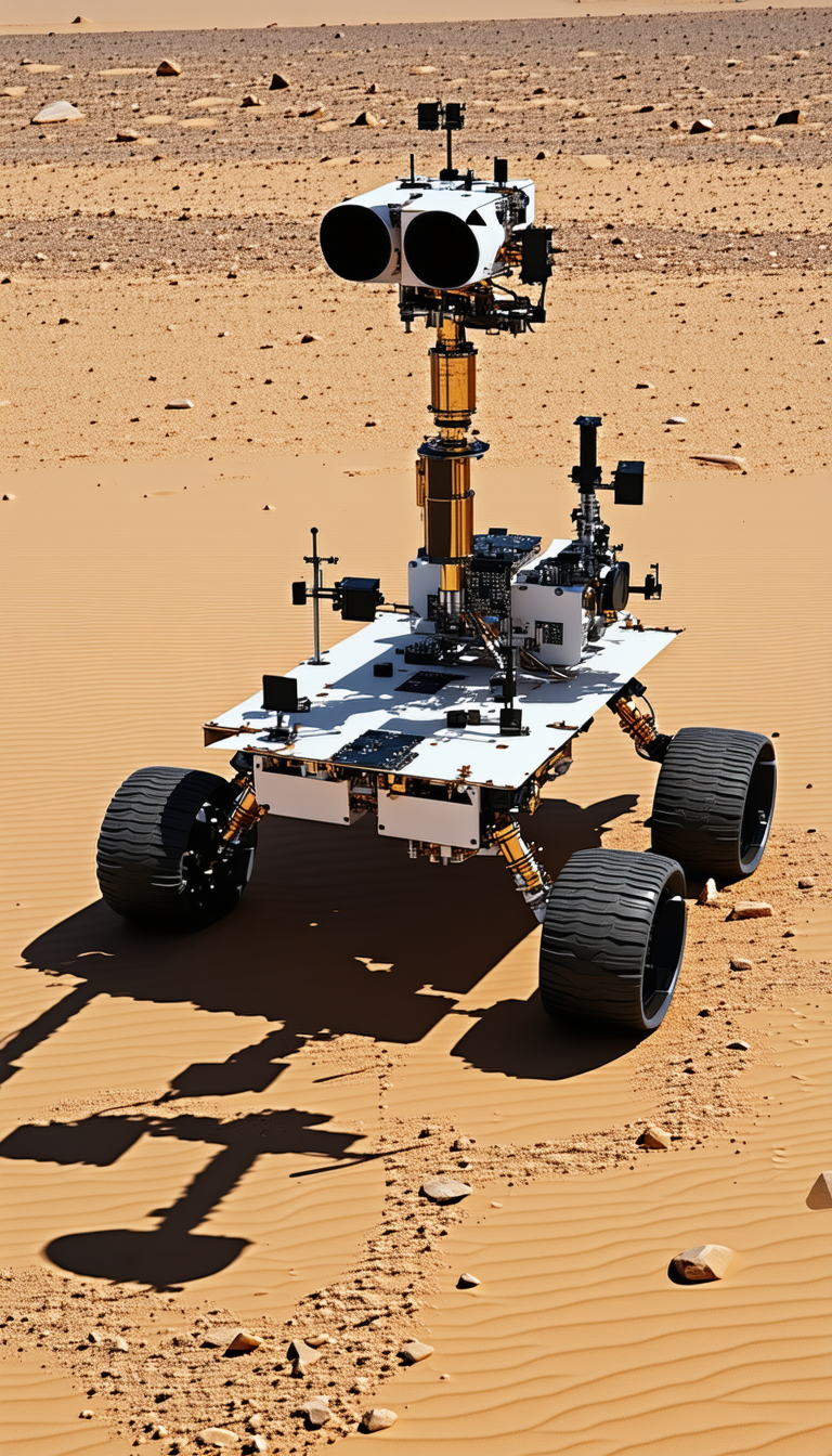 A White Robotic Vehicle With A Large Camera On Top Of It