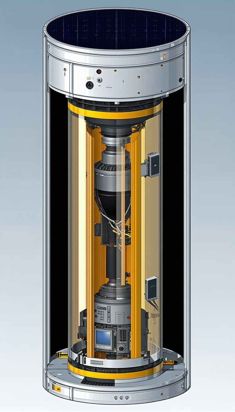 A Large, Cylindrical Structure With A Yellow And Black Color Scheme