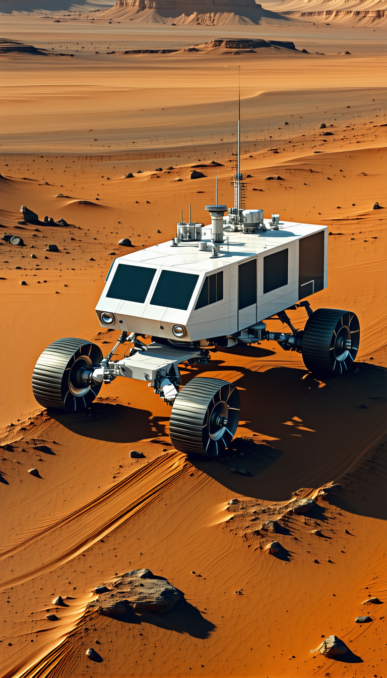 A White And Grey Vehicle Is Driving On A Dirt Road