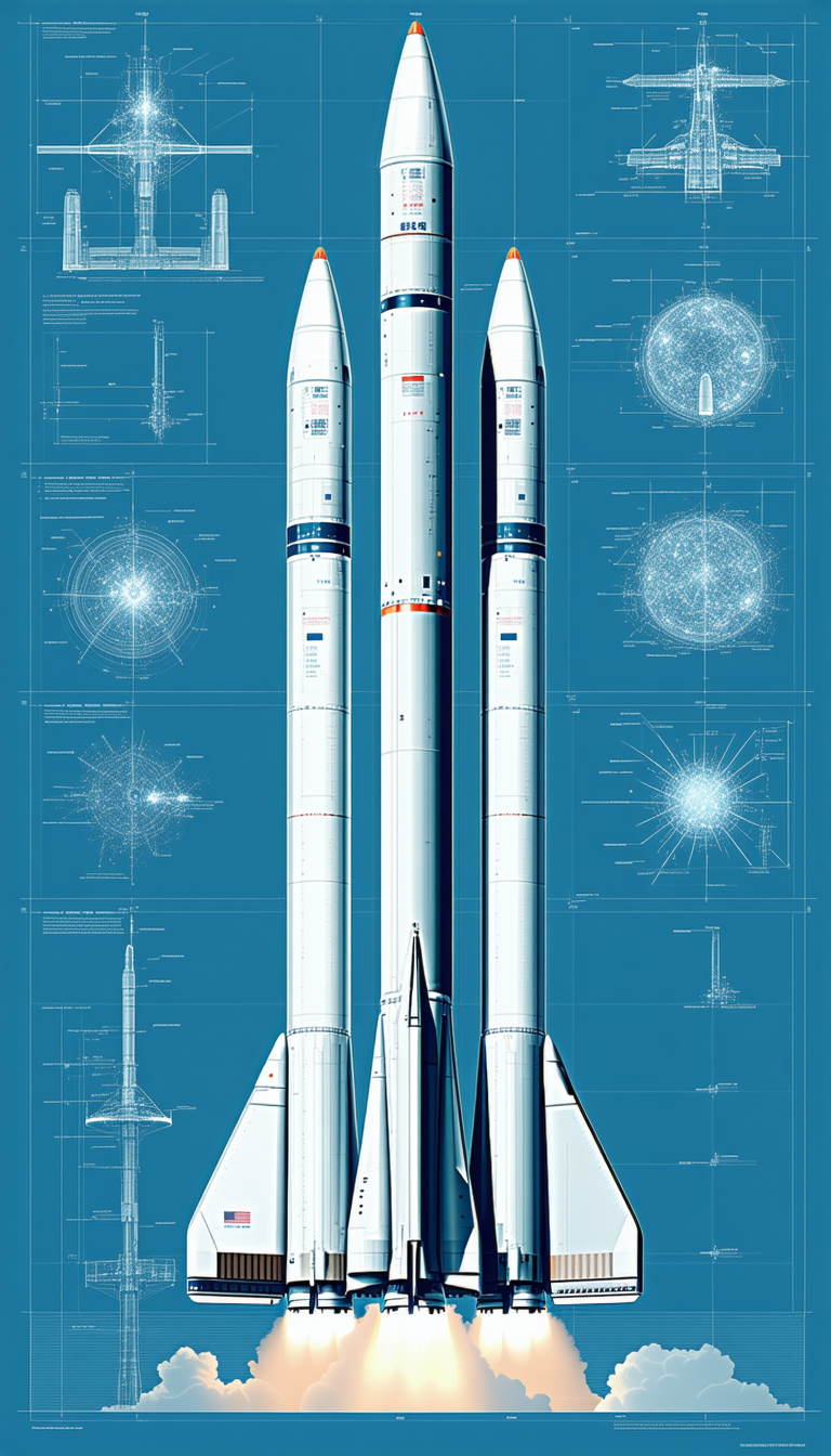 A Large White Rocket Is Shown In A Blue Background