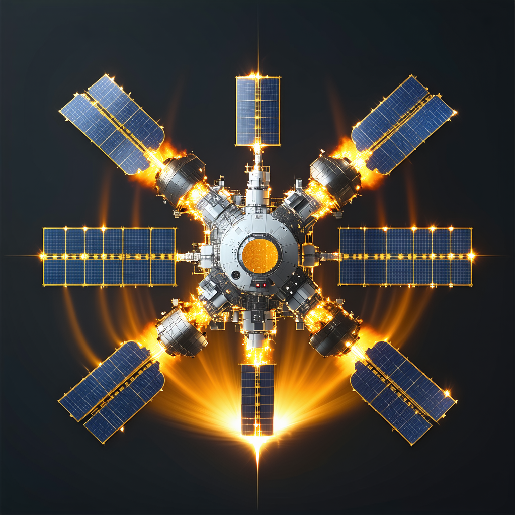 A Space Station With A Large Number Of Solar Panels