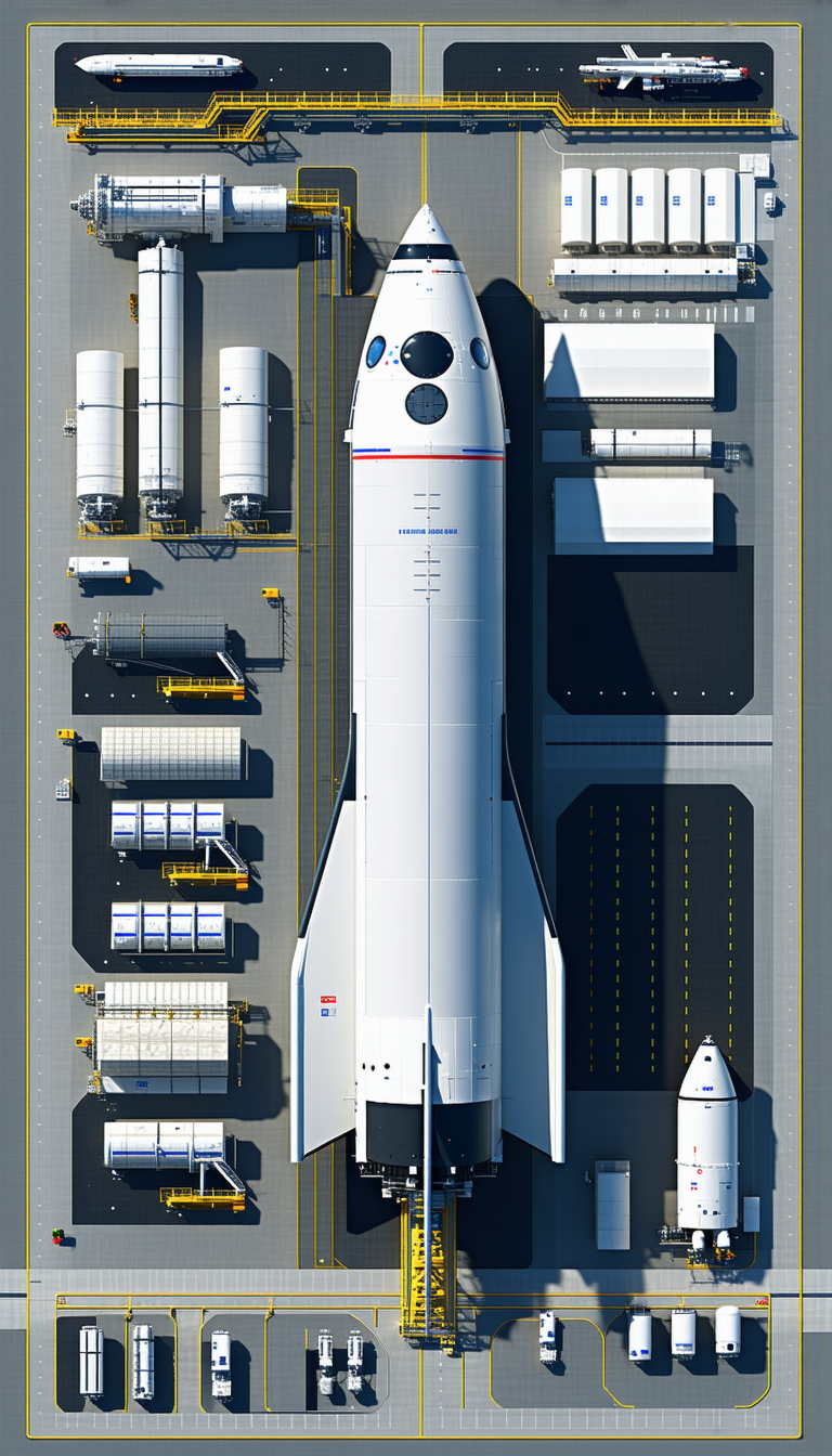 A Large White Space Shuttle Is Parked On A Runway Next To A Large White Building