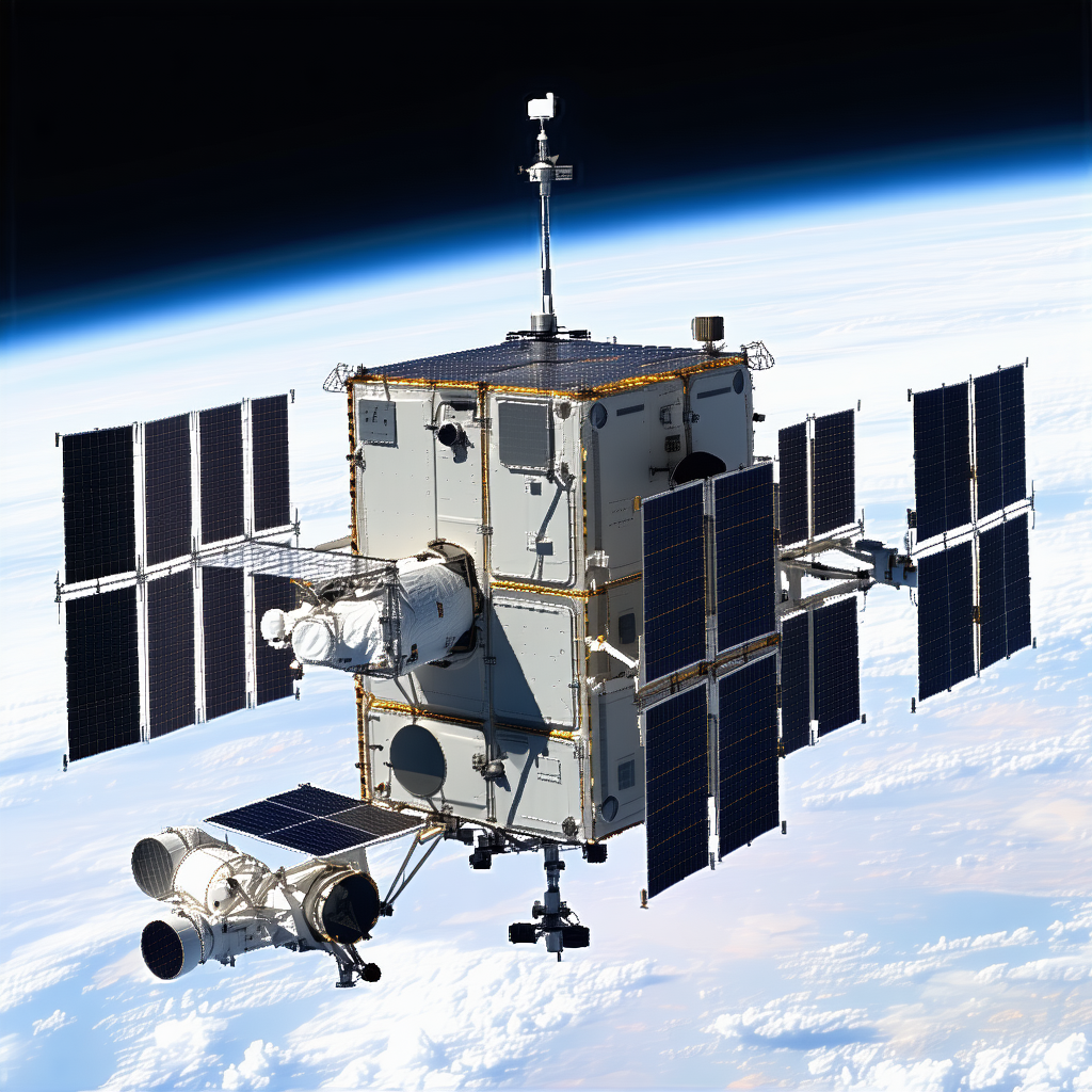A Space Shuttle With A Large Satellite On Top Of It