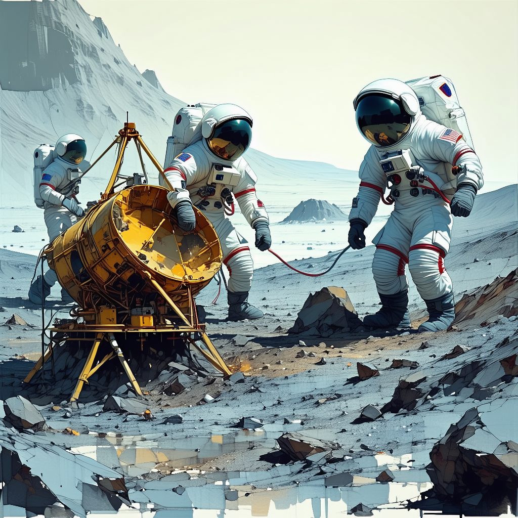 In The Image, There Are Three Astronauts Standing On A Rocky Surface, Possibly On The Moon