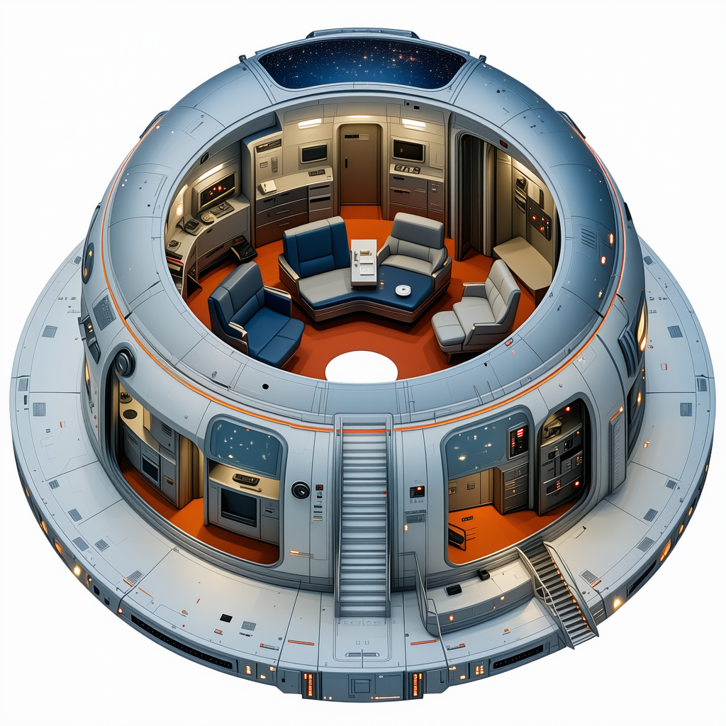 The Image Is A 3d Model Of A Space Station, Showcasing A Futuristic Design