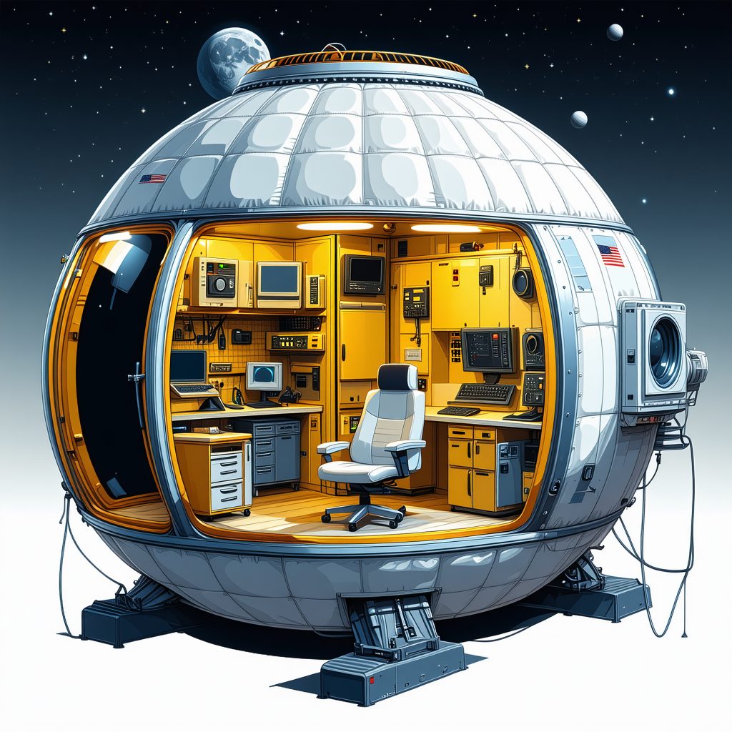 In The Image, There Is A Large, Round, White Spacecraft With A Dome-shaped Top
