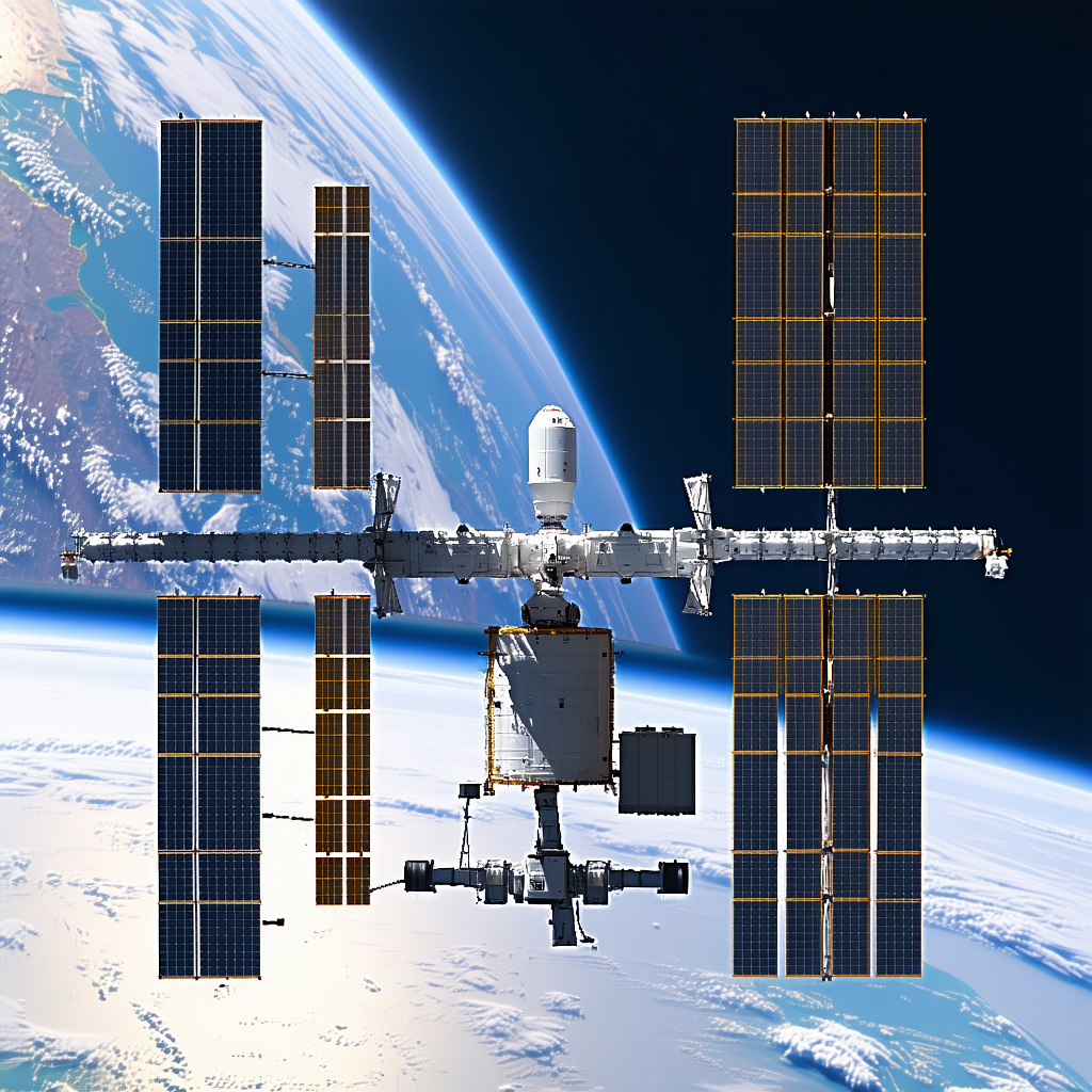 A Space Station With A Large Satellite Dish On Its Side