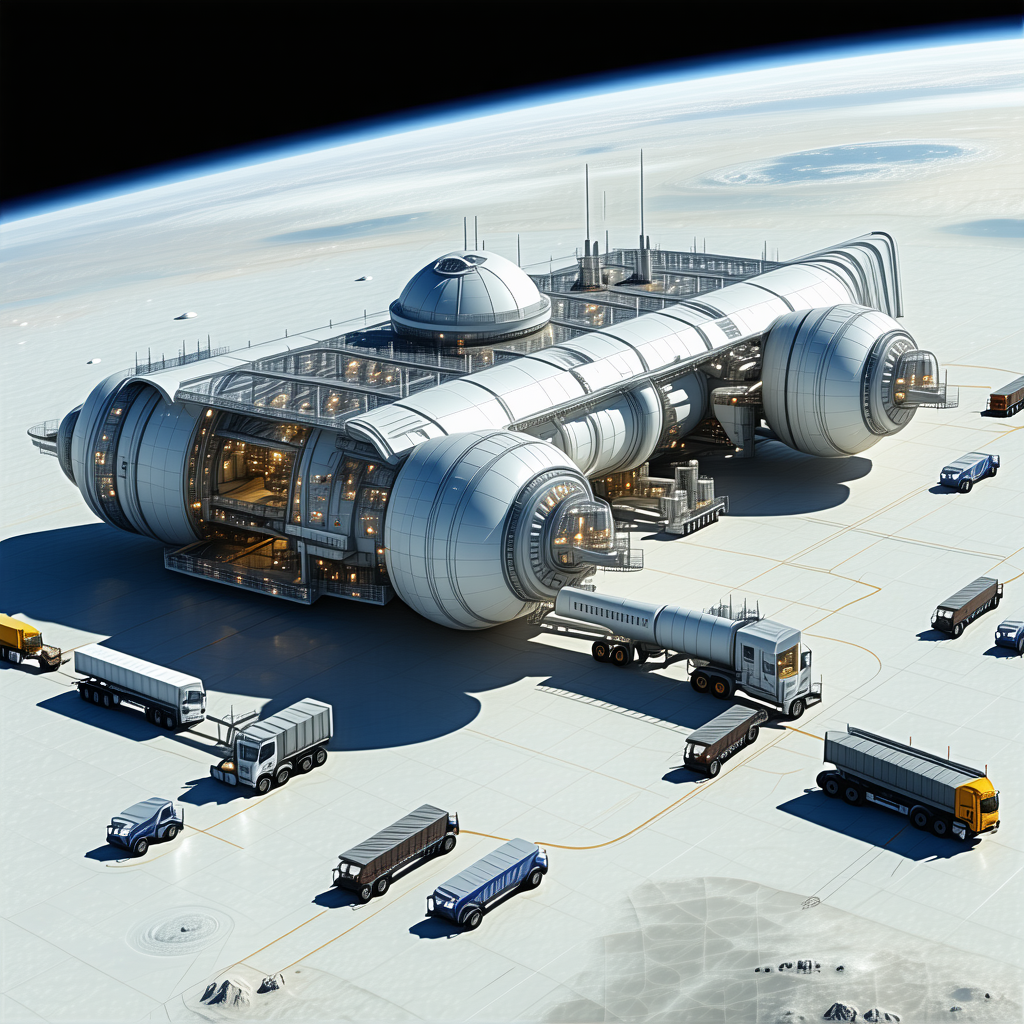 A Large, Futuristic Space Station With A Massive Dome On Top