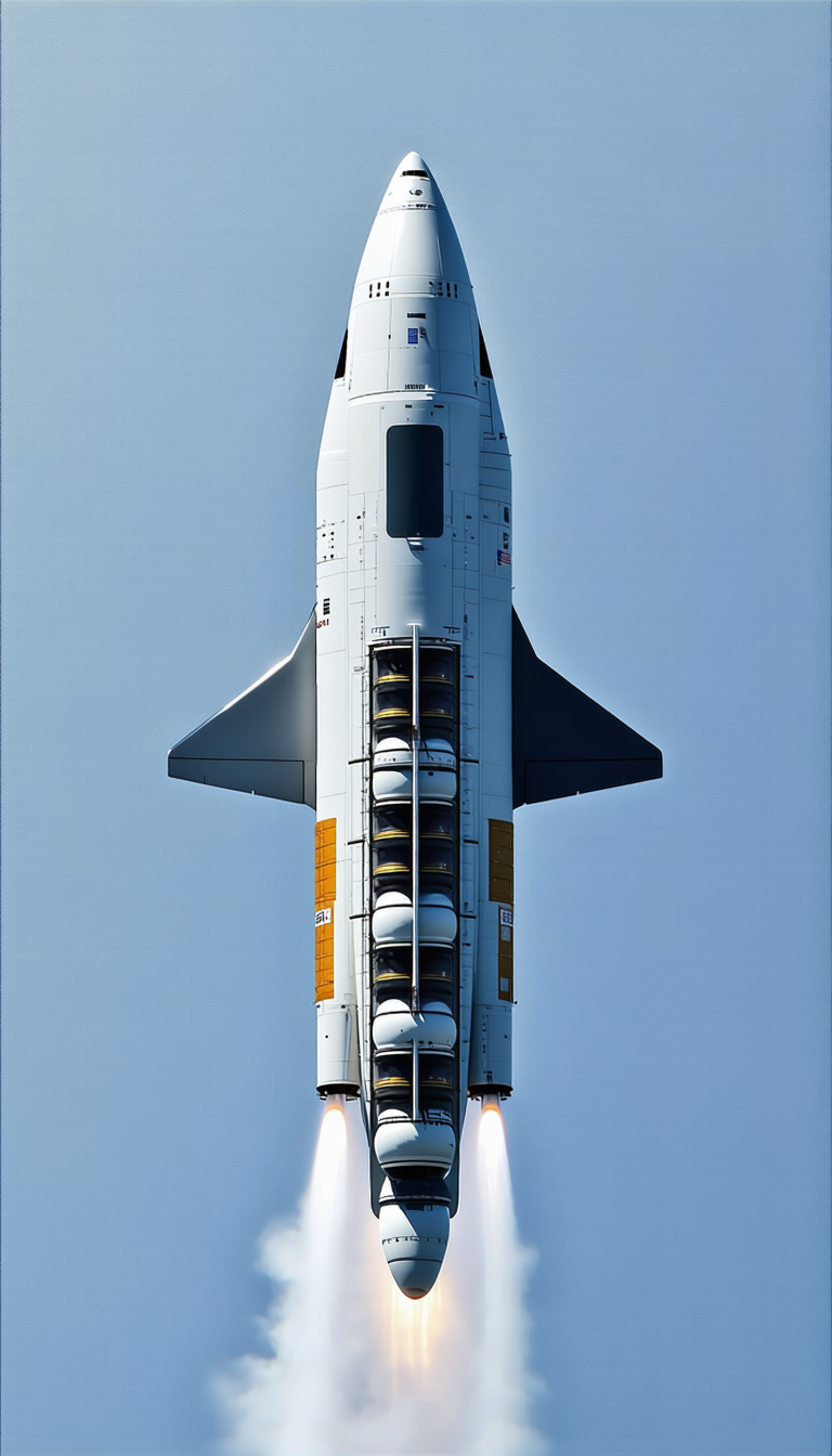 A White Rocket Is Flying Through The Sky, With A Trail Of Smoke Behind It