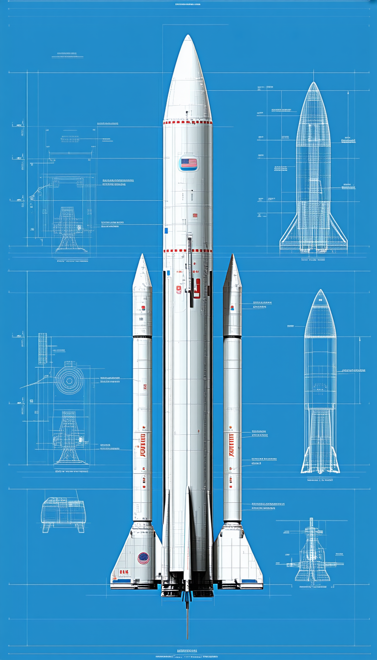 A White Rocket Ship Is Shown In A Blue Background