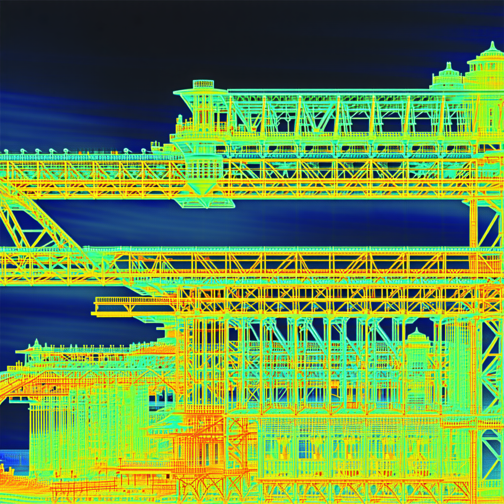 The Image Is A 3d Model Of A Large Structure, Possibly A Bridge Or A Building
