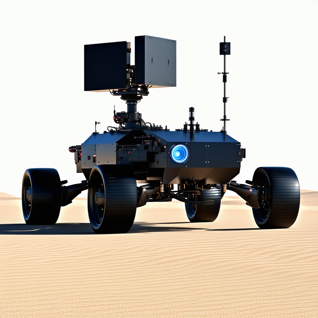A Large, Futuristic-looking Vehicle With A Large Antenna On Top