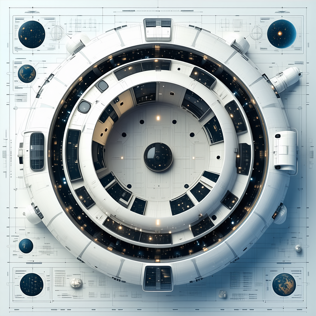 The Image Is A 3d Model Of A Space Station, Showcasing Its Interior And Exterior