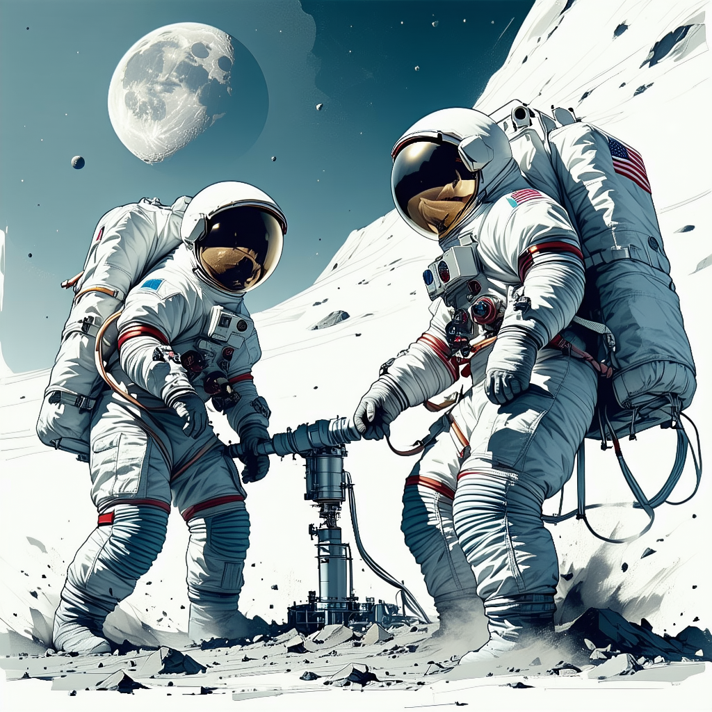 In The Image, There Are Two Astronauts Standing On The Moon, Wearing Their Space Suits