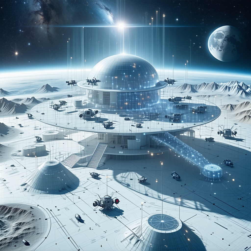 In This Futuristic Scene, A Large White Dome-shaped Structure Is Situated On A Snowy Surface