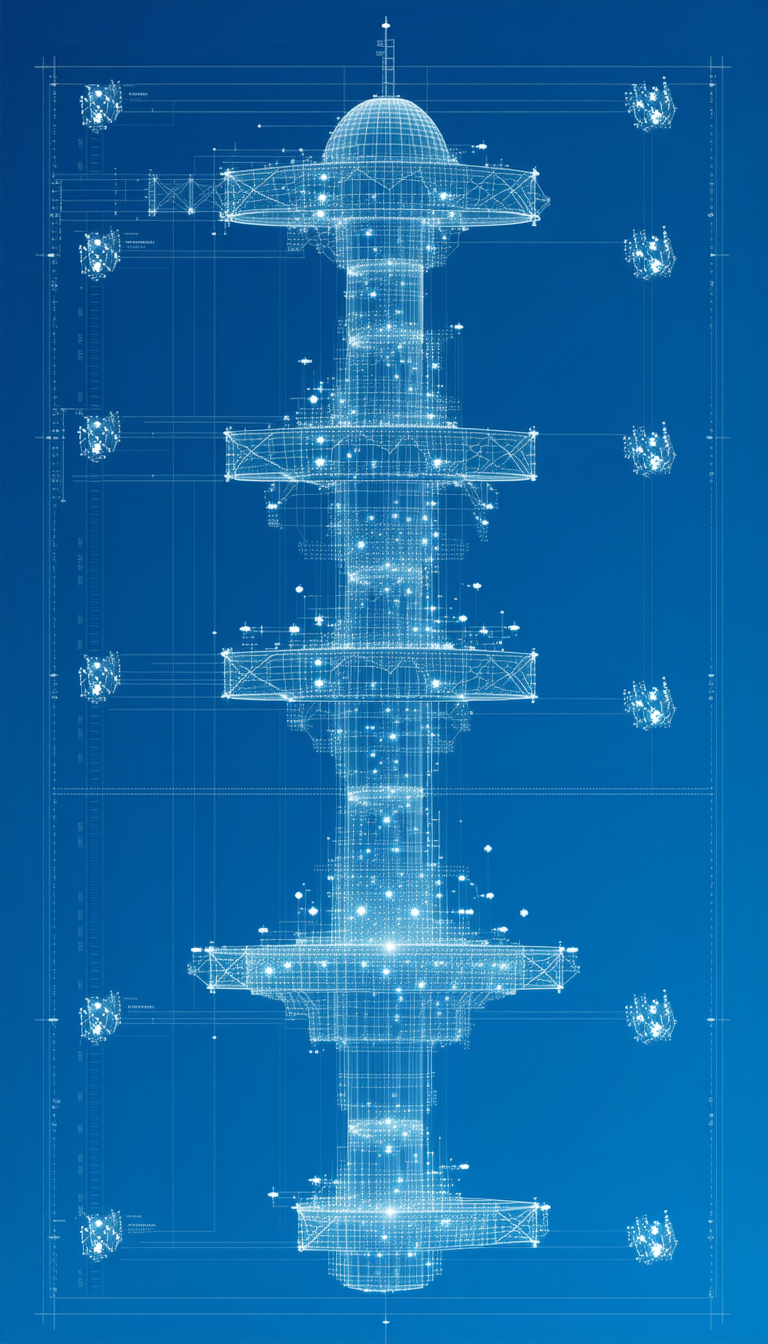 A Blue Background With A Large Structure In The Center
