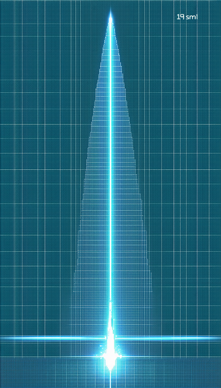 A Tall, Blue Tower With A Green Line Running Up Its Side