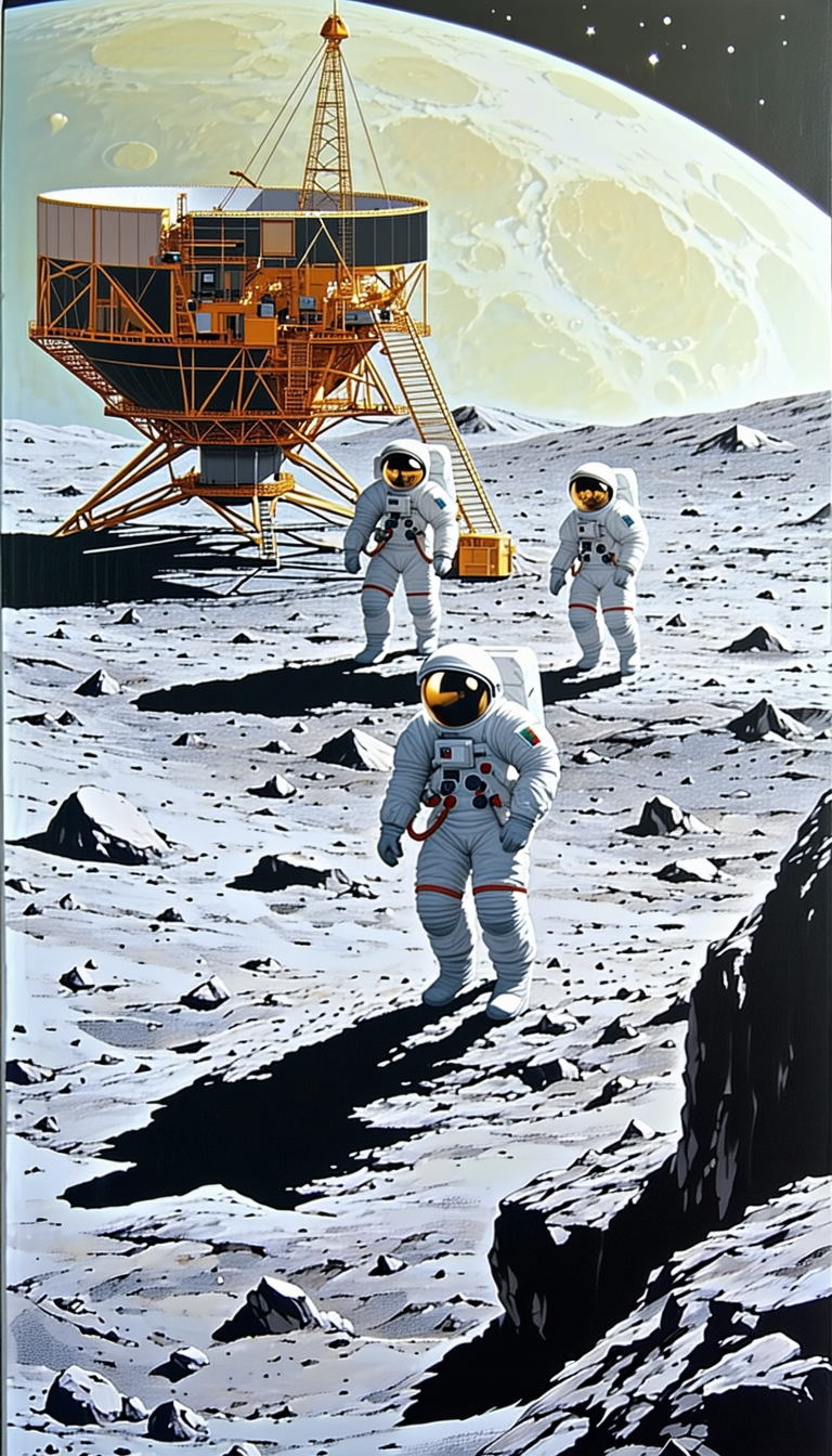 A Group Of Four Astronauts Are Walking On The Moon