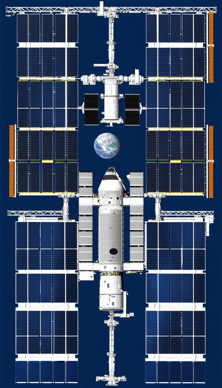 A Space Station With A Large Space Shuttle Docked To It