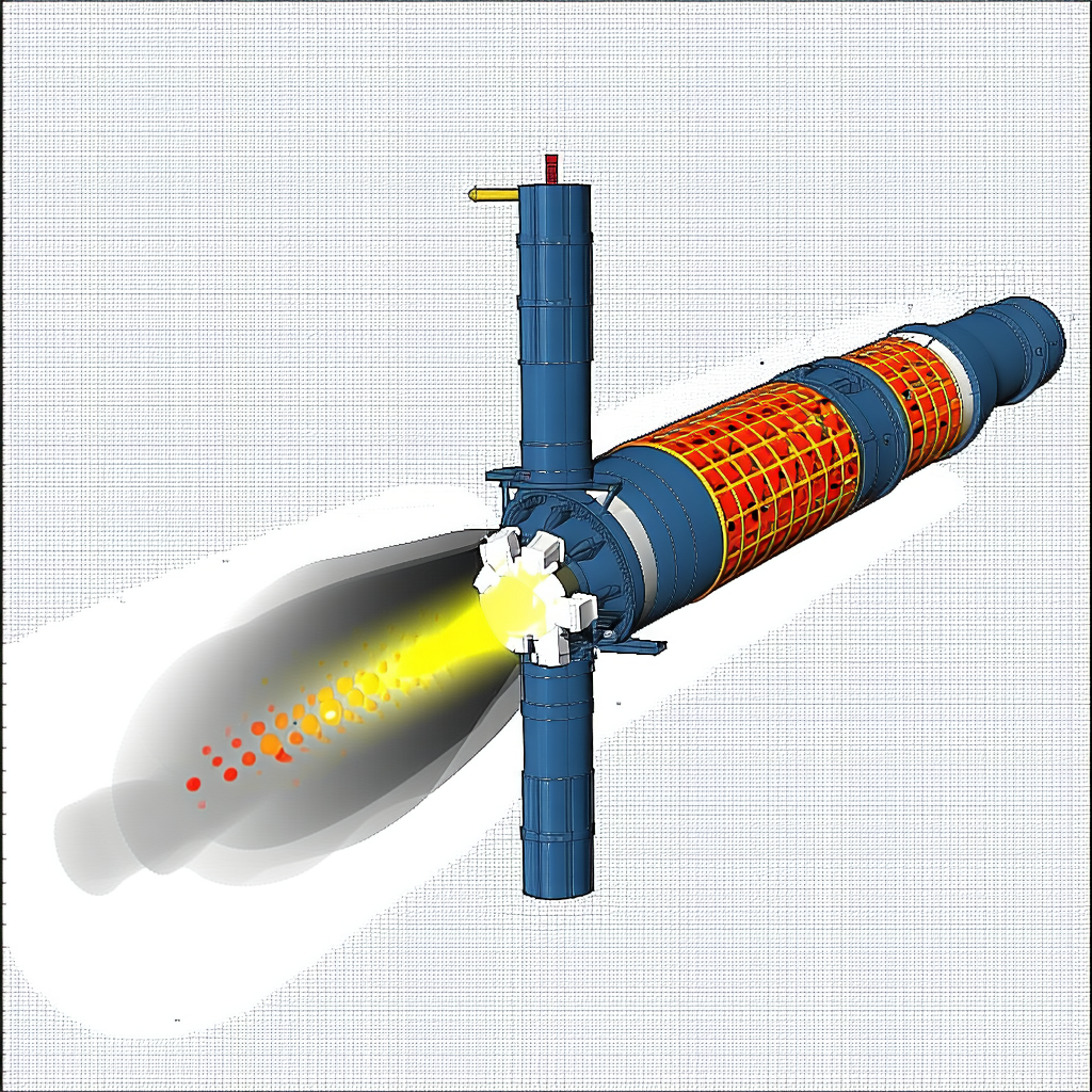 A Blue And Red Rocket Is Shown In A Drawing, With A Yellow Line Coming Out Of The Bottom Of It