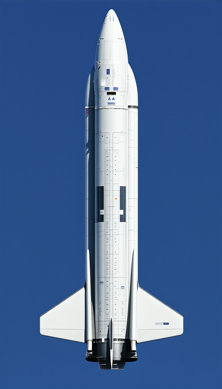 A White Rocket Ship Is Shown In A Blue Sky