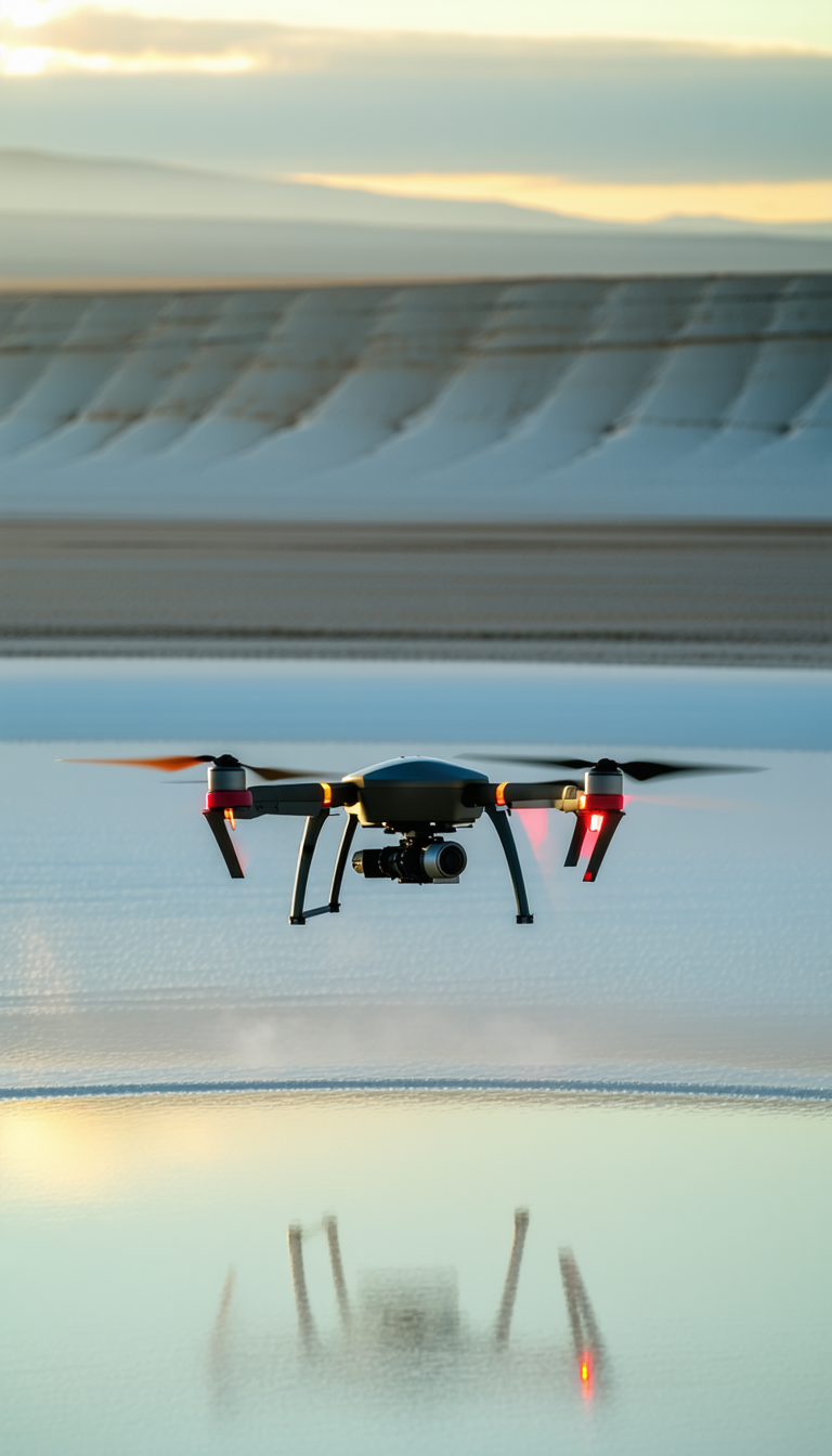 A Drone Flying Over A Snow-covered Ground