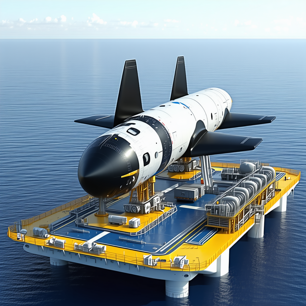 A Large Black Space Shuttle Is Being Transported On A Large Yellow Platform