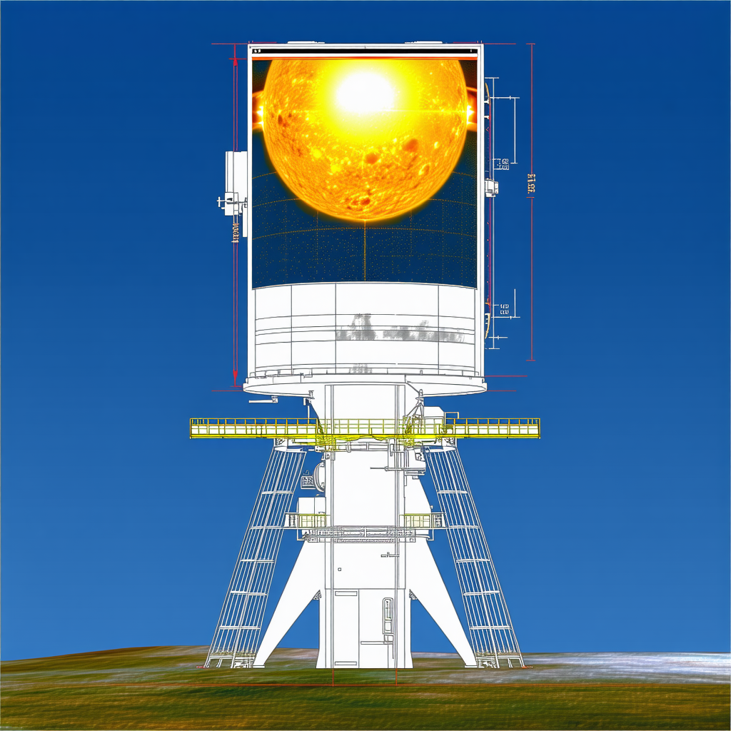 A Large Structure With A Yellow Sun In The Middle Of It Is Shown In A Blue Sky
