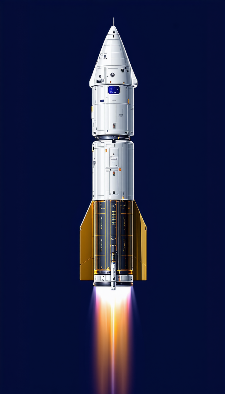 A Rocket Is Shown In A Close-up Shot, With Its Engine Lit Up