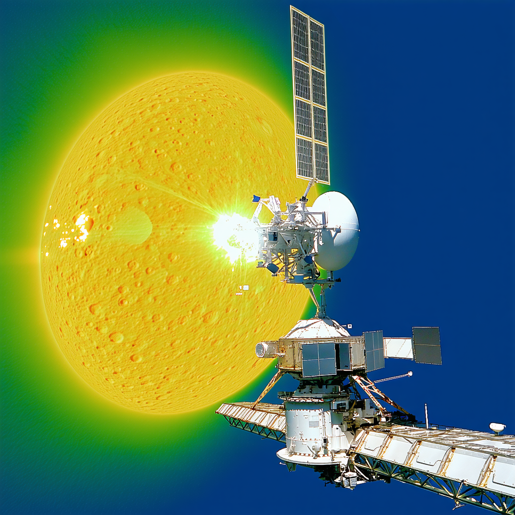 A Spacecraft With A Large Satellite Dish On Top Of It