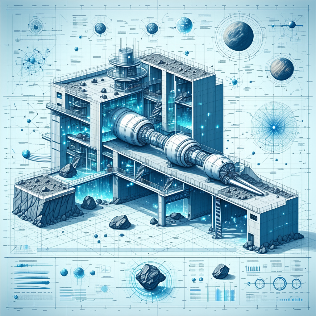 blue white drawing futuristic building