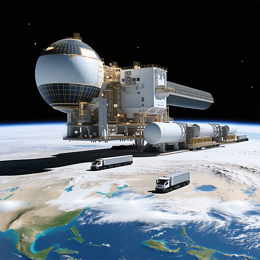 A Large Space Station Floating In The Sky Above The Earth