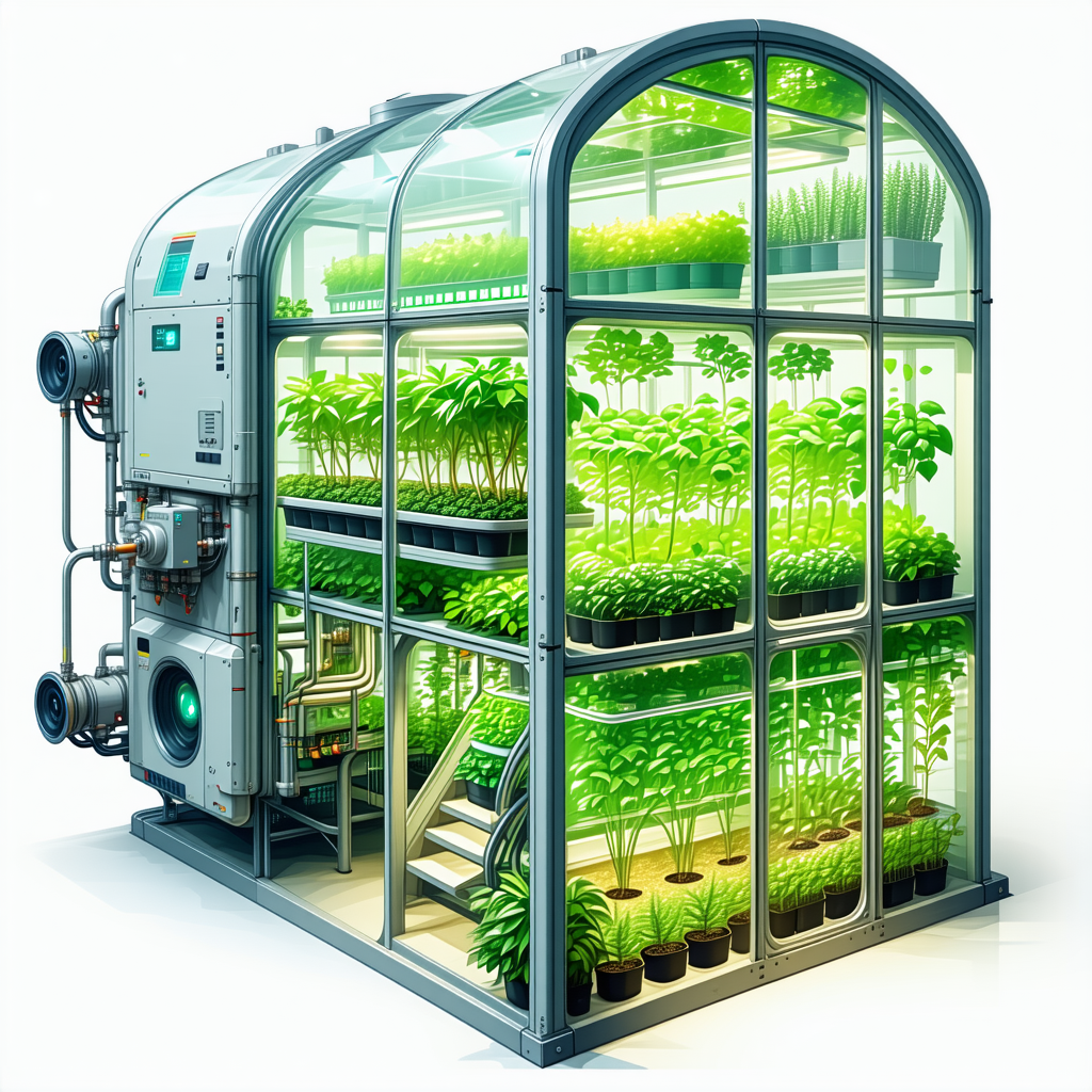 A Large, Futuristic Greenhouse Filled With A Variety Of Plants