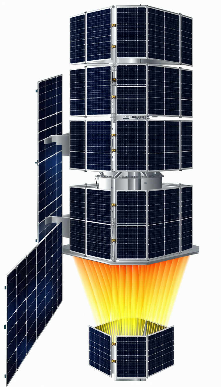 A Large, Multi-layered Structure With A Solar Panel On Top